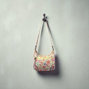 Floral Quilted Cotton Shoulder Bag With Adjustable Strap & Zipper Closure By Ten